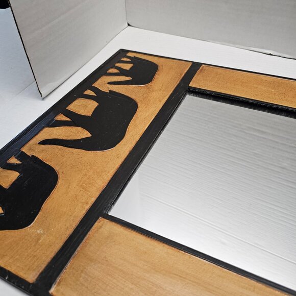 New Earthbound Trading Co Artisan Folk Art Wood Mirror Wall Hand Made Elephant - Picture 6 of 16